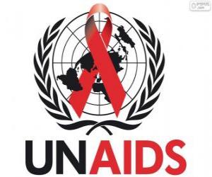 yapboz UNAIDS logosu. HIV / AIDS Birleşmiş Milletler Ortak Programı